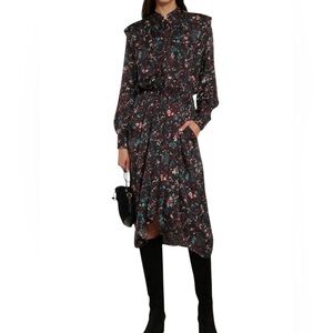 Isabel Marant Etoile Oklaya Floral Long Sleeve Button Front Sharkbite Midi Dress